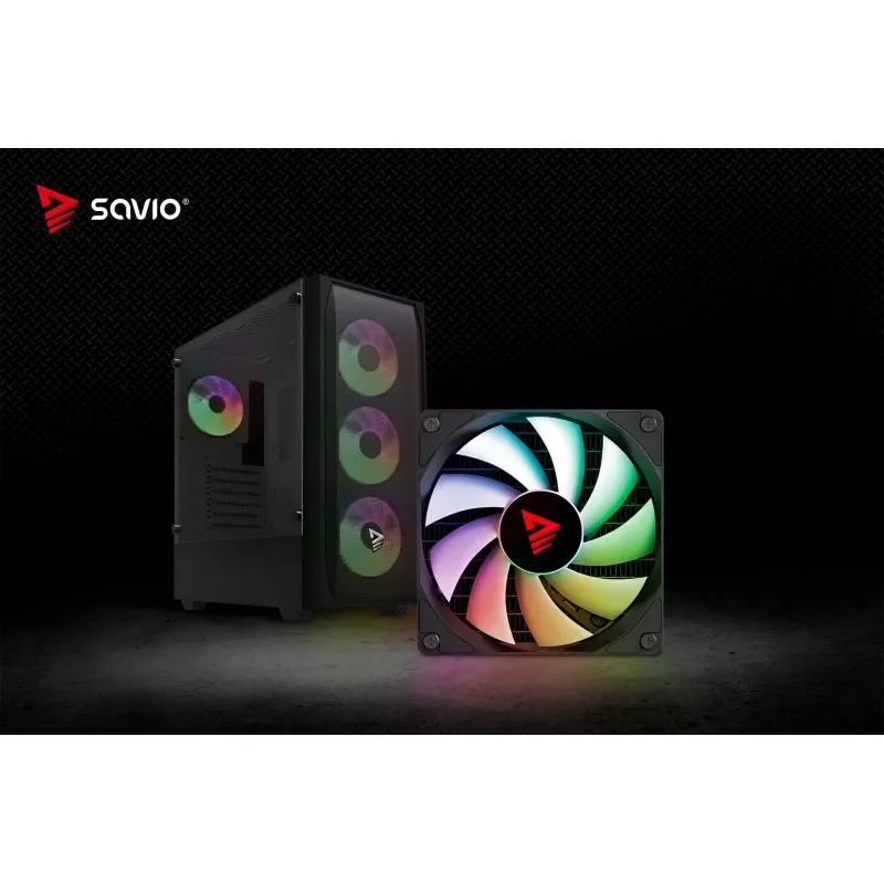 PC-kotelo SAVIO Noctis Flow RGB — Cube, ATX/Mini-ITX, 3x 120 mm etutuulettimet, karkaistu lasisivupaneeli, max. GPU 35 cm