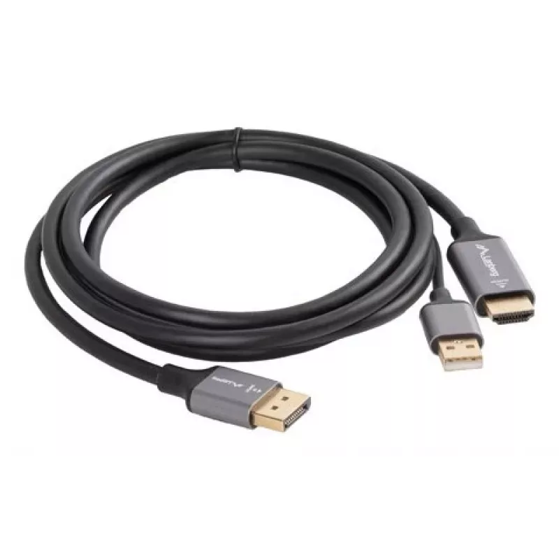 Lanberg CA-HDDP-20CU-0018-BK videokaapeliadapteri 1,8 m DisplayPort HDMI + USB musta, hopea