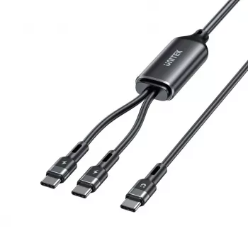 USB-C 2-in-1-kaapeli Unitek C14146ABK01 1,8 m, USB-C - USB-C, 100 W PD, musta