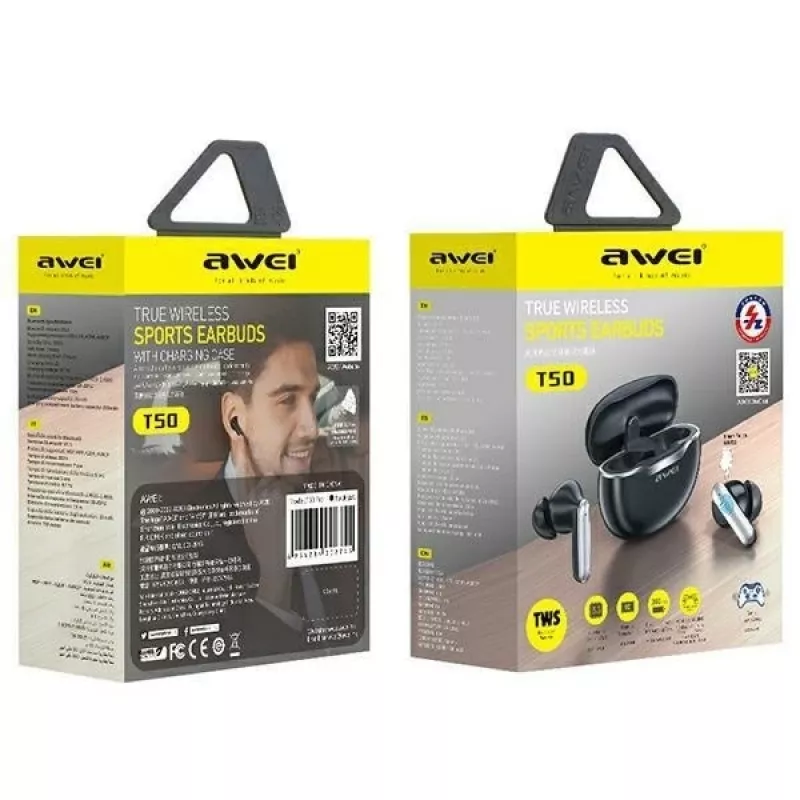 Awei kuulokkeet Bluetooth 5.3 T50 TWS latauskotelo /musta