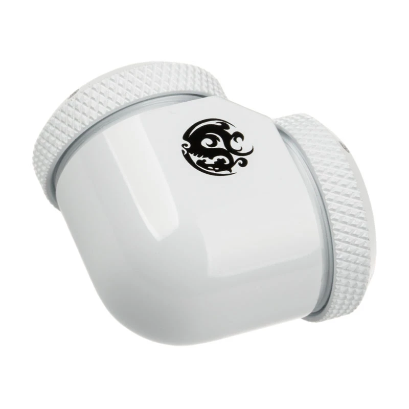 Adapteri 90° BitsPower 16 mm AD hardtube - 16 mm AD hardtube, valkoinen