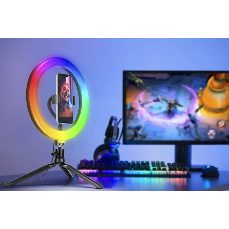 Renkaanmuotoinen valaisin RGB 26 cm jalustalla