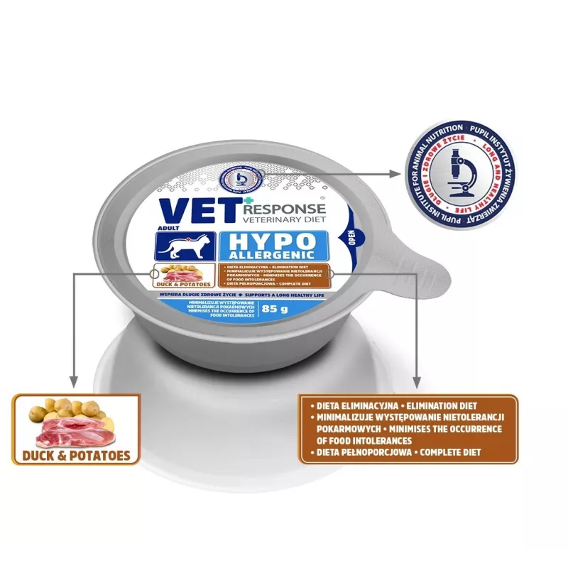 VET RESPONSE Hypoallergenic ankka - märkäruoka kissoille - 85 g