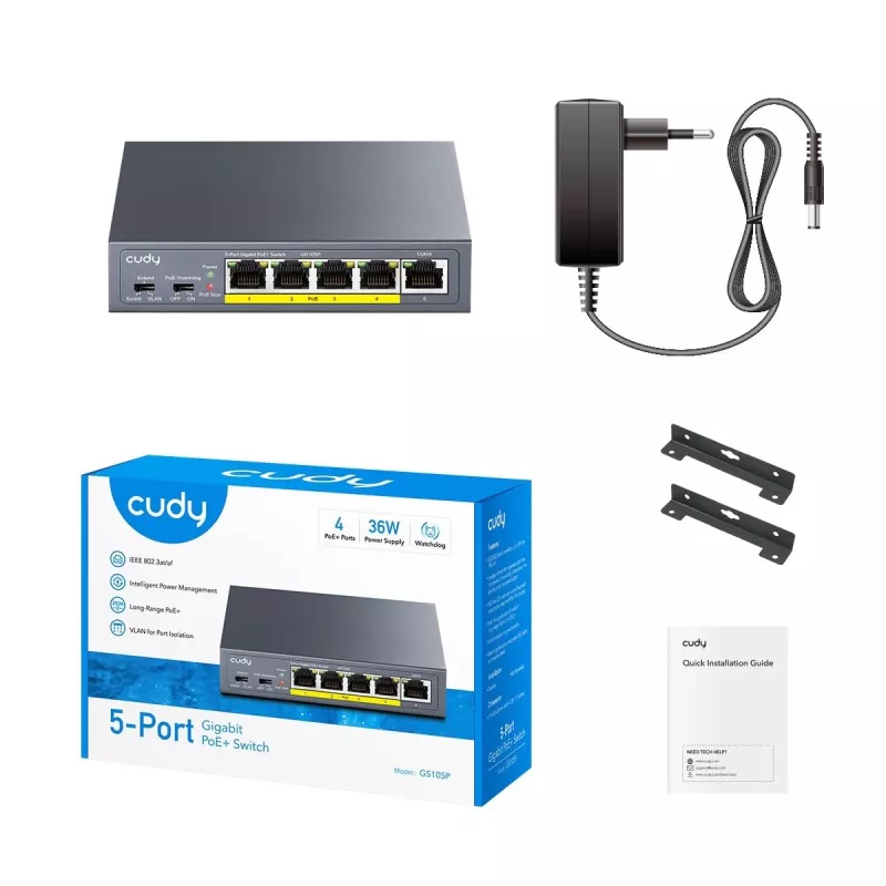 CUDY GS105P 5-porttinen Gigabit PoE+ -kytkin 36W