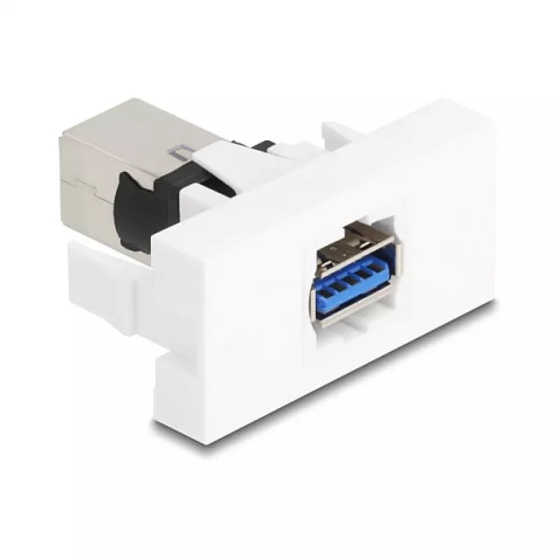 Keystone-moduuli DELOCK 90910 – litteä USB-A-liitäntä, valkoinen, 45×22,5×42,6 mm