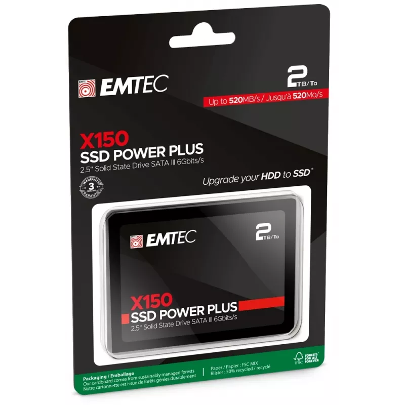 Emtec X150 Power Plus - SSD - 2 TB - sisäinen - 6,4 cm (2,5 inch) - SATA 6Gb/s (ECSSD2TX150)