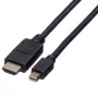 ROLINE - video-/audiokaapeli - DisplayPort / HDMI - 32 AWG - Mini DisplayPort (uros) - HDMI, 19-napainen (uros) - 3 m - suojattu - musta (11.04.5792)