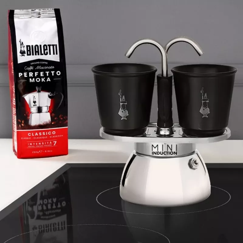 Bialetti Mini Express Induction mokakeitinsetti 7310, 2 kuppia ja 2 lasia