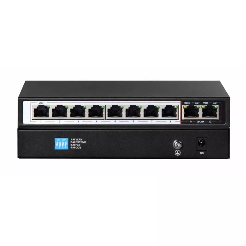 Extralink PoE-kytkin CERES 8x 100Mb/s PoE/PoE+, 2x RJ45 uplink 100Mb/s, 96W