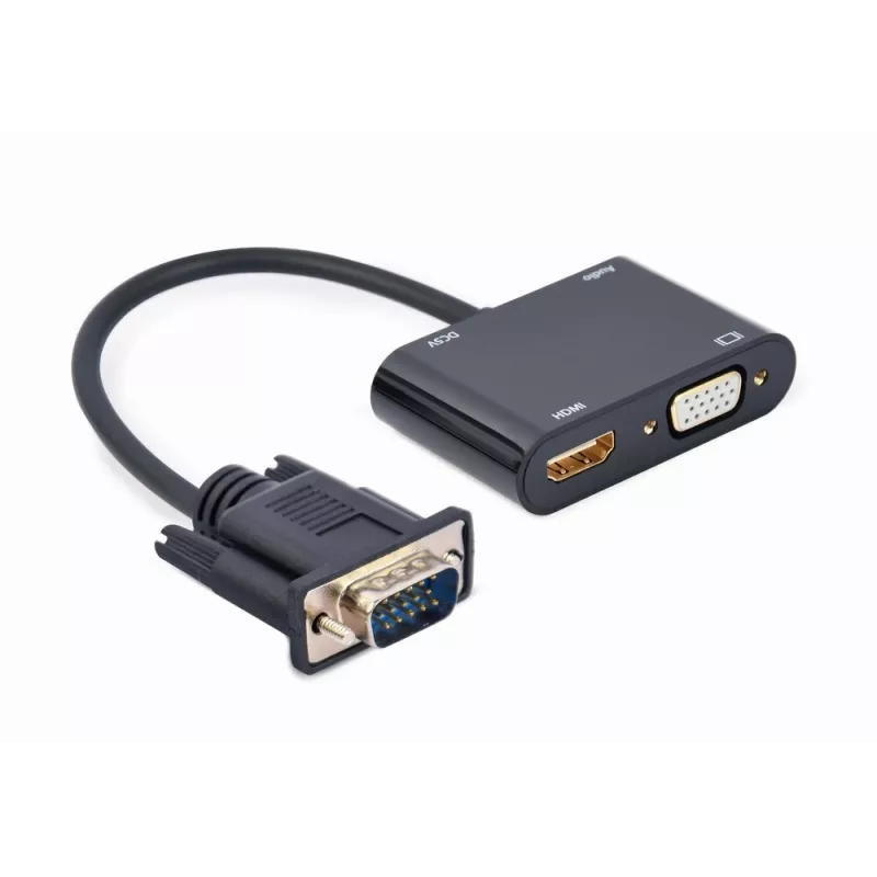 Videokaapeli-adapteri GEMBIRD A-VGA-HDMI-02 0,15 m — HDMI + VGA (D-Sub) naaras VGA (D-Sub) uros, musta