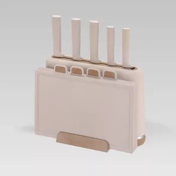 Maestro MR-1412-BEIGE veitsisarja telineellä + leikkuulautasarja beige