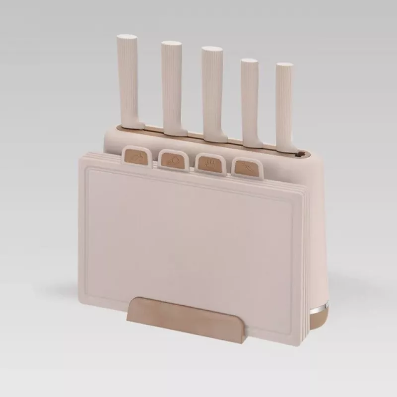 Maestro MR-1412-BEIGE veitsisarja telineellä + leikkuulautasarja beige