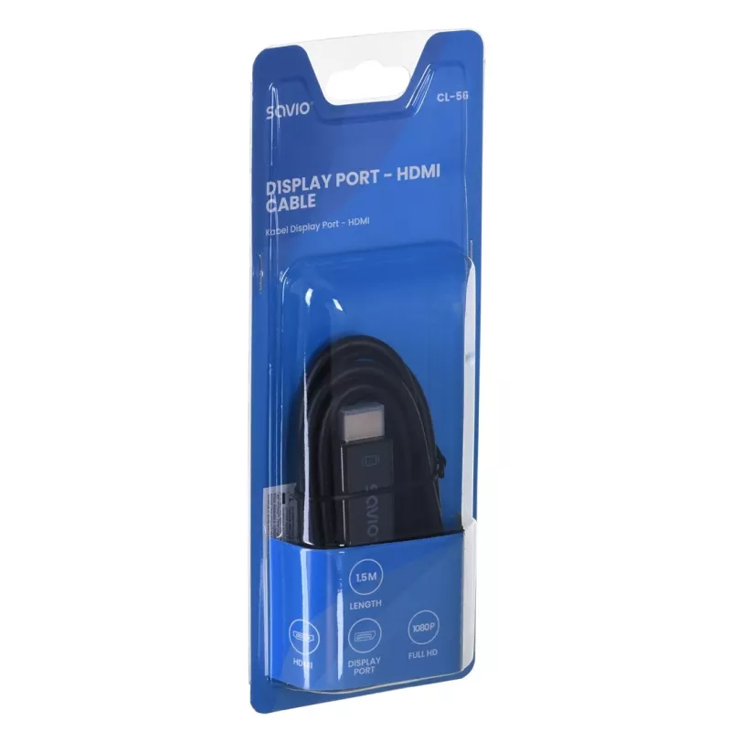 SAVIO videokaapeliadapteri DisplayPort - HDMI tyyppi A CL-56, 1,5 m, musta