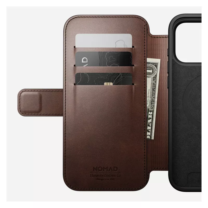 Nomad Modern Leather Folio -puhelinkotelo iPhone 17 Pro Max — ruskea, nahka, 6,3