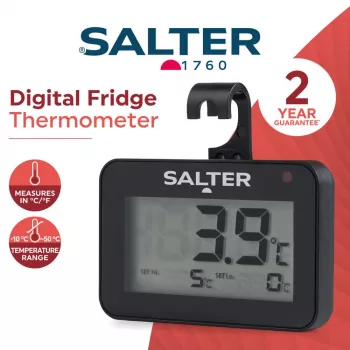 Digitaalinen jääkaappilämpömittari Salter SA00574BFEU12 LCD-näytöllä, lämpötila-alue -20–50 °C