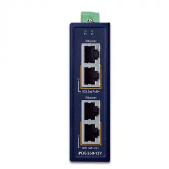 PLANET IPOE-260-12V teollinen 2-porttinen Gigabit 802.3at PoE+ -injektori
