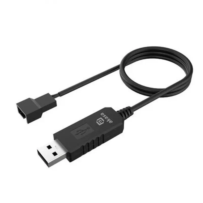 DC-jännitemuunninkaapeli Akasa AK-CBFA10-60BK USB:sta 3-pin & 4-pin PC-tuulettimeen, 60 cm