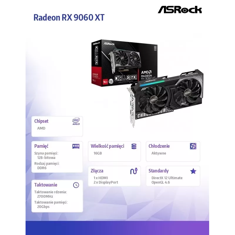 ASRock Radeon RX 9060 XT Challenger 16GB OC GDDR6 -näytönohjain