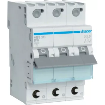 Hager MBS316 B-tyyppi 3P 3-moduulinen johdonsuojakatkaisija (MBS316)