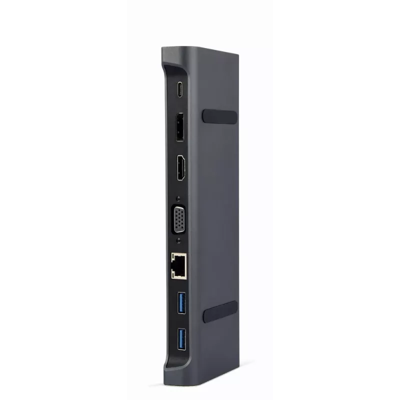 Kannettavan telakka Gembird A-CM-COMBO9-02 USB 3.2 Gen 1 Type-C, HDMI, VGA, 3×USB-A, Gigabit Ethernet, 87W PD, harmaa