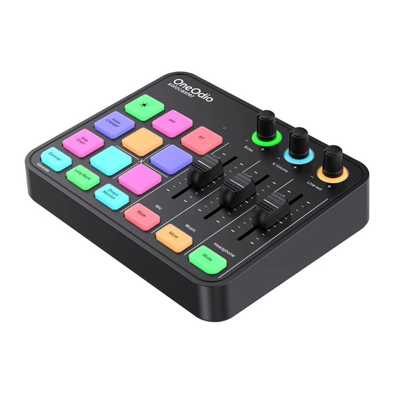 Audiomikseri ja USB-äänikortti OneOdio Solocaster – kompakti pöytäliitäntä striimaukseen ja tallennukseen