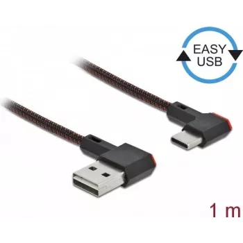 USB 2.0 -kaapeli Type-A uros - USB Type-C uros kulma vasen/oikea 1 m musta DeLOCK 85281