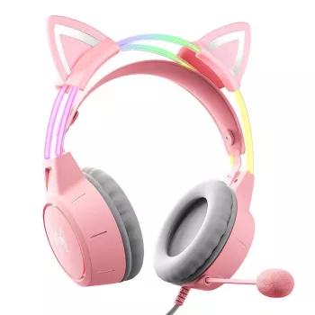 Kuulokkeet Onikuma X15Pro pelikuulokkeet pinkki kissankorvat