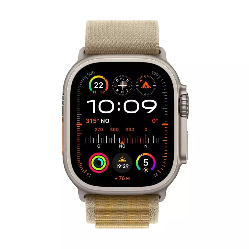 Apple Watch Ultra 2 GPS + Cellular 49 mm luonnontiitaanikotelo Tan Alpine -rannekkeella – Medium (MX4F3FD/A)