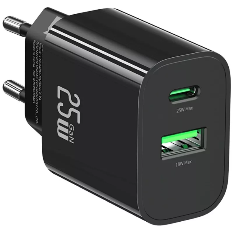 USB-laturi usams USA001629 25W 1×USB-C + 1×USB-A pikalataus