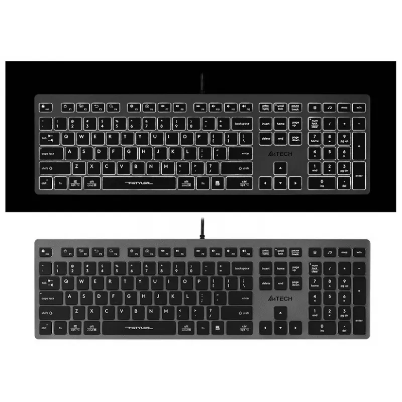 Johdollinen A4Tech-näppäimistö FX60H USB QWERTY – Full-Size 100 %, taustavalaistu valkoinen, harmaa, USB-keskitin