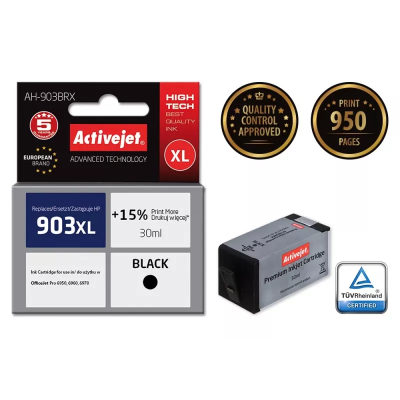 Activejet AH-903BRX muste (vaihtoehto HP 903XL T6M15AE; Premium; 30 ml; musta)