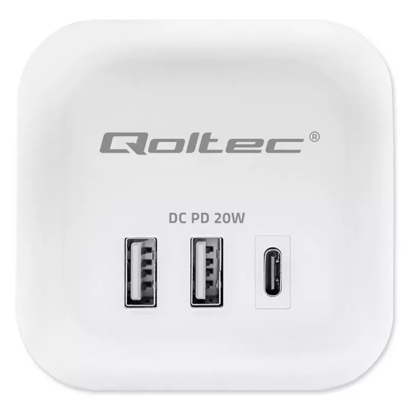 Power Cube QOLTEC 52547 jakotukki 3×AC-pistorasia, 2×USB-A, 1×USB-C PD 20W