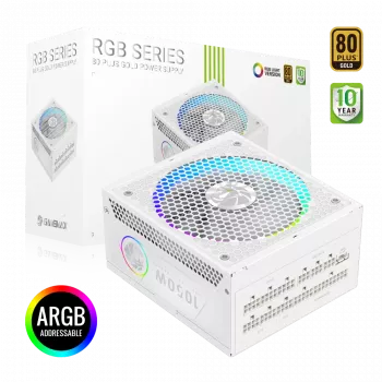 Gamemax virtalähde, 80 PLUS, Gold | RGB 1050G WH | 1050 W