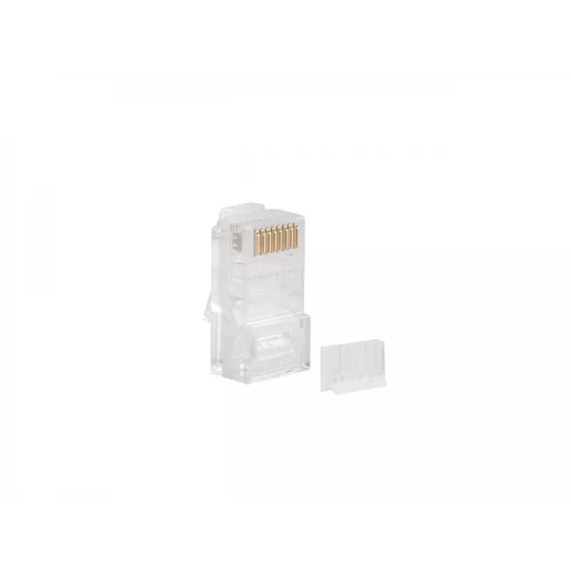 LANBERG RJ-45-liitin PLU-6000 Cat6 U/UTP -kaapelille, läpinäkyvä/valkoinen, 100 kpl:n pakkaus