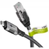 Ethernet-kaapeli USB-C 3.2 Gen2 uros > RJ-45 uros, LAN-sovitin musta/hopea, 2 metriä, punottu tekstiilivaippa