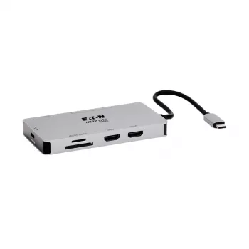 Eaton Tripp Lite USB-C-telakka, Dual Display - 4K 60 Hz HDMI, USB 3.2 Gen 1, USB-A-keskitin, GbE, muistikortti, 100W PD-lataustoiminto, harmaa - telakointiasema - USB-C - 2 x HDMI - 1GbE (U442-DOCK