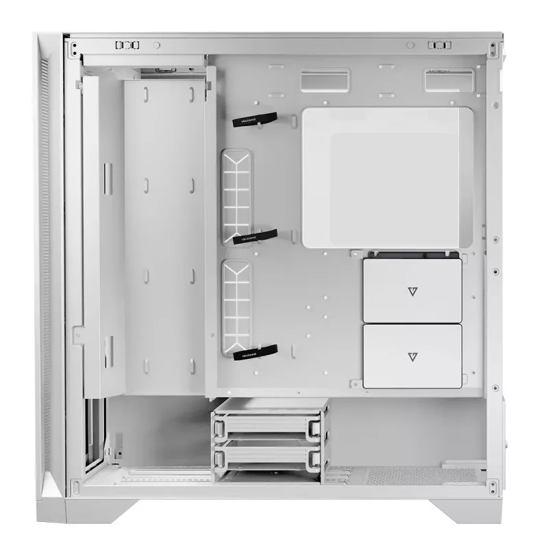 Modecom Volcano Expanse S Midi Tower -tietokonekotelo, ATX/micro-ATX/mini-ITX, karkaistu lasi, USB-C, näytönohjain enintään 430 mm, valkoinen