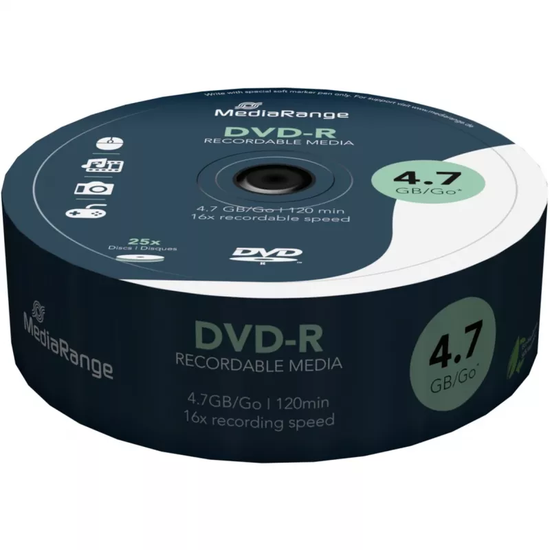 MediaRange - 25 x DVD-R - 4,7GB (120 min.) 16x - spindeli (MR403)