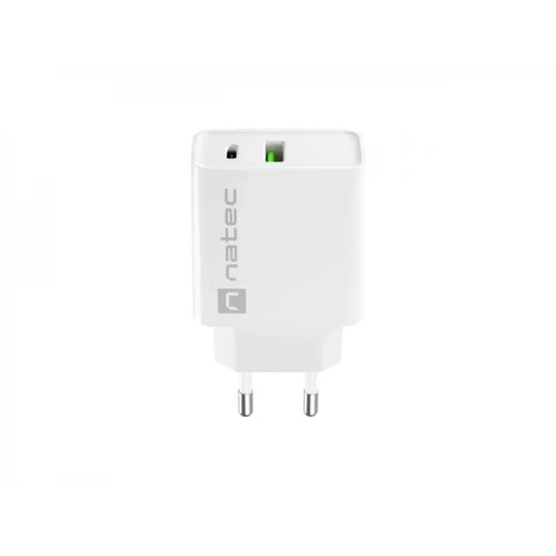 Verkkopikalaturi NATEC RIBERA 12V 20W USB-C PD 3.0 + USB-A Samsung AFC valkoinen