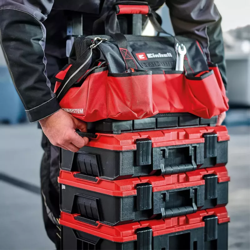 Einhell 4540036 E-Case Bag järjestelmätyökalulaukku, polyesteri, 30 kg kuormitus, musta/punainen