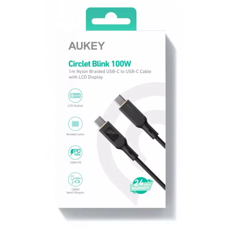 AUKEY CB-MCC102 USB-kaapeli 1,8 m USB-C musta 480 Gbit/s