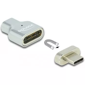 DeLOCK - Thunderbolt / USB-C-sovitin - USB-C (uros) magneettinen - USB-C (naaras) - USB 3.2 Gen 2 / Thunderbolt 3 4,5 A - 8K-tuki - hopea (66433)