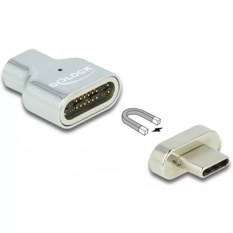 DeLOCK - Thunderbolt / USB-C-sovitin - USB-C (uros) magneettinen - USB-C (naaras) - USB 3.2 Gen 2 / Thunderbolt 3 4,5 A - 8K-tuki - hopea (66433)