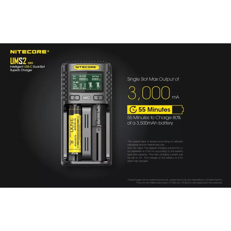 Nitecore UMS2 akkulaturi kotitalousparistoille DC litiumioni nikkelikadmium