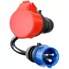 go-e CH-04-31 sovitin Gemini flex 11 kW:lle, CEE punainen 16 A kolmivaihe CEE siniseen 16 A, IP55, 0,3 m, musta