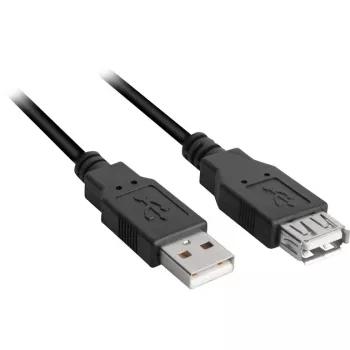USB 2.0 jatkokaapeli, USB-A uros > USB-A naaras musta, 1,0 metri, kaksinkertaisesti suojattu