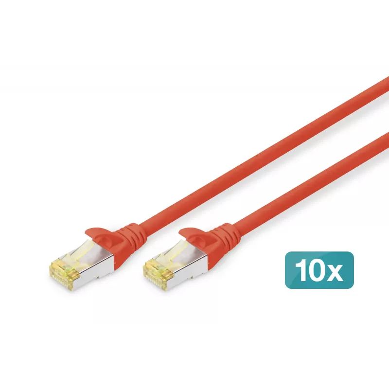DIGITUS CAT6A S/FTP -verkkokaapeli, 1 m, punainen, 10 kpl:n pakkaus