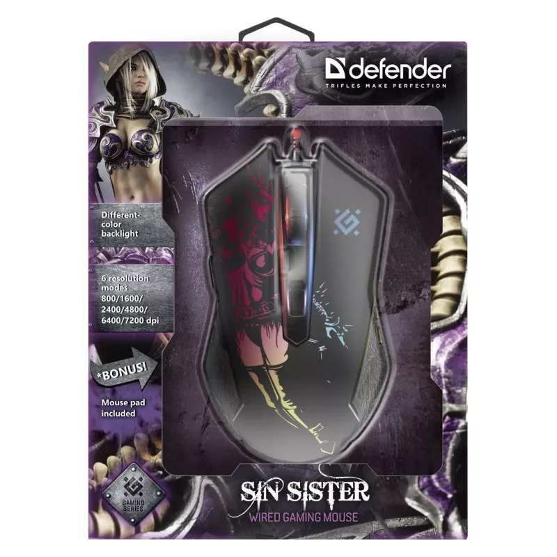 Pelihiiri optinen johdollinen DEFENDER GM-933 SIN'SISTER 7200dpi 6P RGB