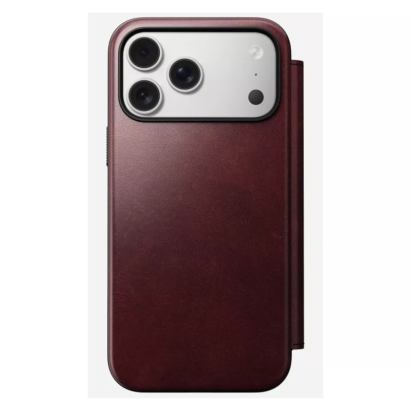 Nomad Modern Leather Folio -puhelinkotelo iPhone 17 Pro Max — nahka, TPU, PC, alumiini, burgundi, 16 cm (6,3 inch)