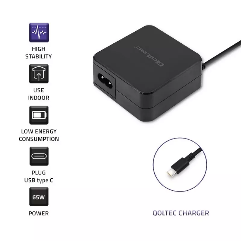 Qoltec 51027 laturi | 65W | 5-20,3V | 2-3,25A | USB Type-C | PD